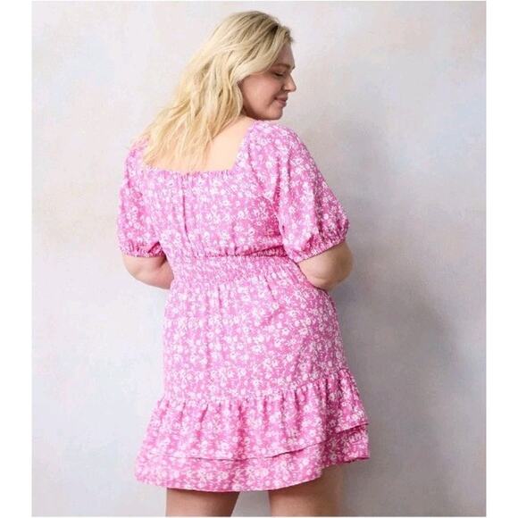 Lauren Conrad Womens Tie Front Mini Dress Sz 2X Pink Spotty Blossom Peasant - Picture 7 of 8
